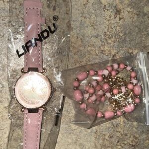 Pink Women's Watch and Bracelet Set